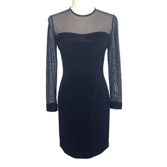 90s Oleg Cassini Beaded Mesh Open Back Dress - Picture 1 of 8